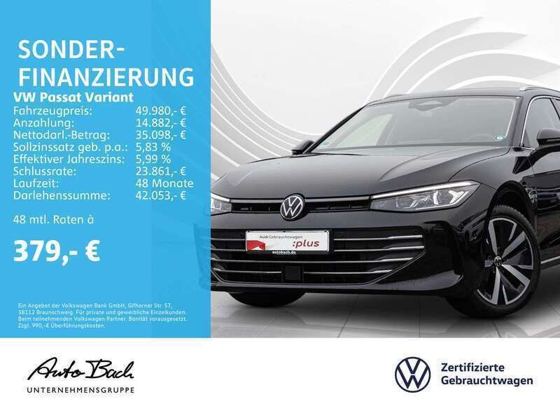 Schwarz (grenadillschwarz metallic) Gebraucht 2024 VW Passat Business Kombi | 46.980 € - Bild 1/4