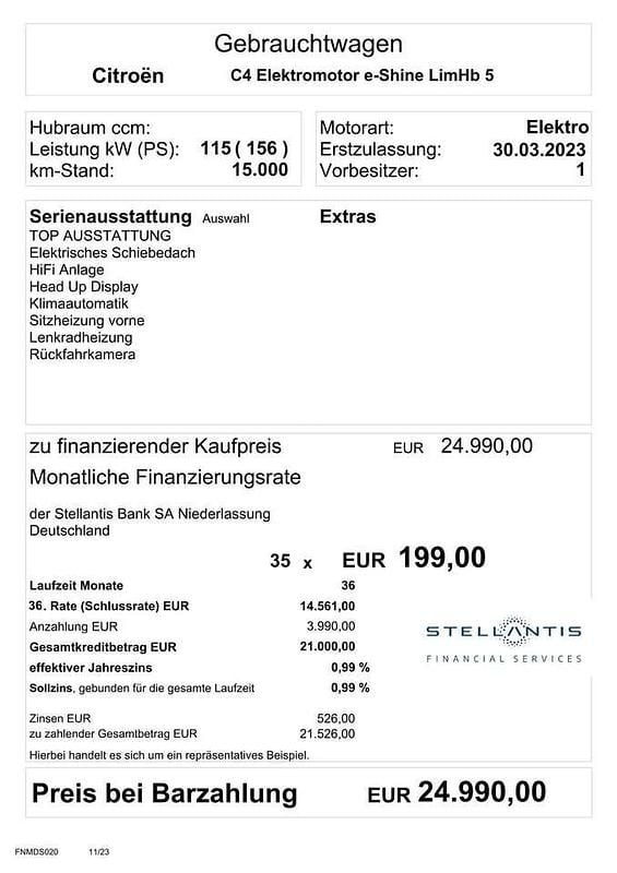 Gebraucht Citroën e-C4 Shine 100 kW (136 PS) 2023 Islandblau metallic Limousine