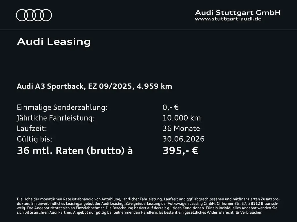 Gebraucht Audi A3 Ambiente 150 PS (110 kW) 2025 Mythosschwarz metallic Limousine