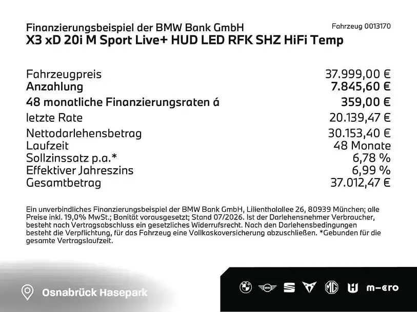 Gebraucht BMW X3 Performance 184 PS (135 kW) 2021 Black sapphire (schwarz) SUV