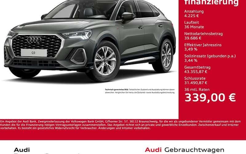 Chronosgrau metallic Gebraucht 2025 Audi Q3 Sportback S-Line SUV | 43.911 € (Fairer Preis) - Bild 1/4