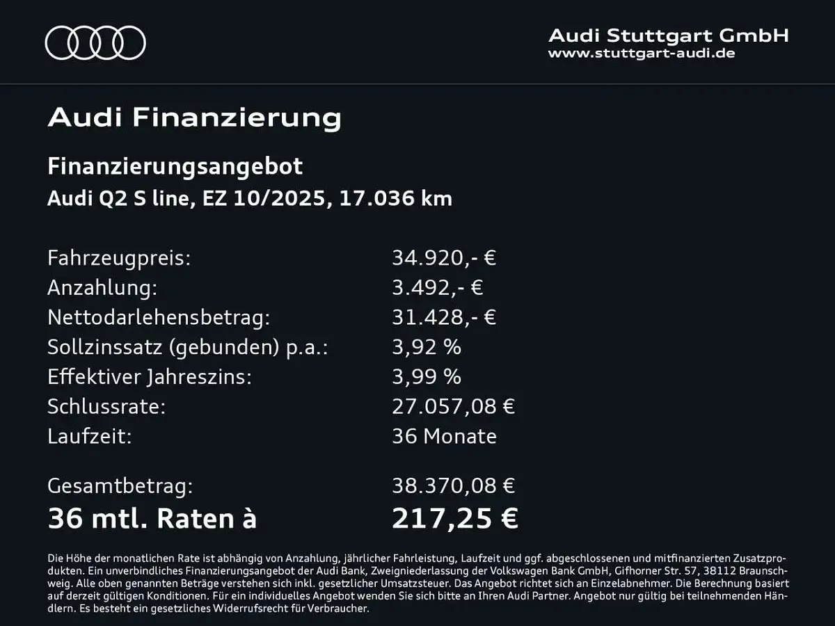 Gebraucht Audi Q2 S-Line 190 PS (139 kW) 2025 Mythosschwarz metallic SUV