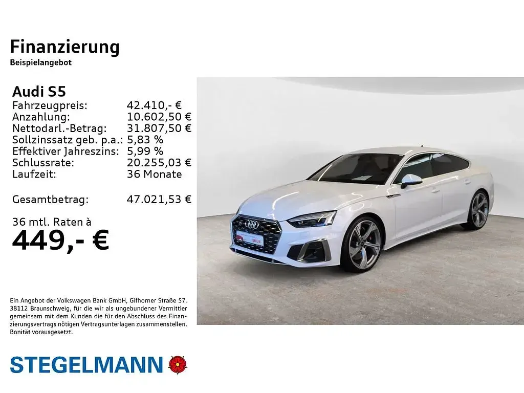Gebraucht Audi S5 Sportback Exclusive 341 PS (250 kW) 2023 Ibisweiß Kleinwagen
