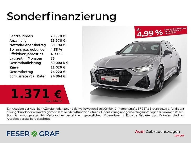 Florettsilber metallic Gebraucht 2021 Audi RS6 Ambiente Kombi | 79.770 € (Fairer Preis) - Bild 1/4