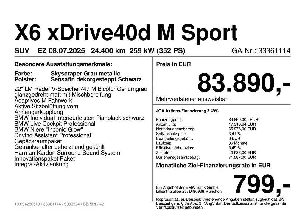 Gebraucht BMW X6 M Sport 352 PS (258 kW) 2025 Grau SUV