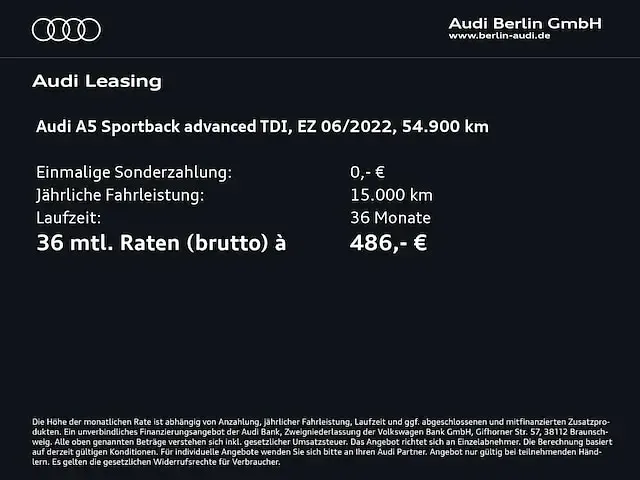 Gebraucht Audi A5 Sportback Ambiente 163 PS (119 kW) 2022 Manhattangrau metallic Kleinwagen