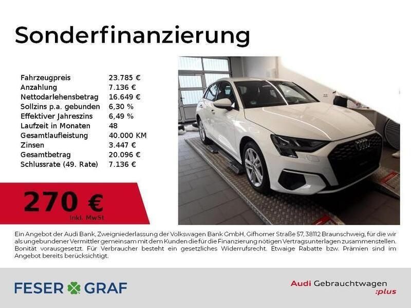 Ibisweiß Gebraucht 2022 Audi A3 Sportback e-tron Sport Limousine | 23.785 € (Superpreis) - Bild 1/2