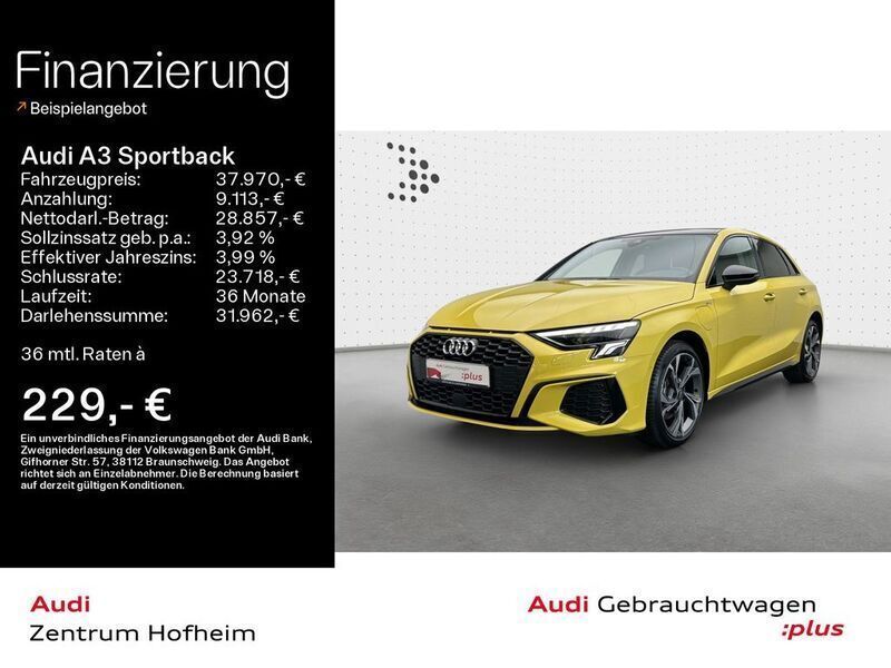 Pythongelb metallic Gebraucht 2024 Audi A3 Sportback e-tron S-Line Limousine | 37.970 € (Teuer) - Bild 1/4