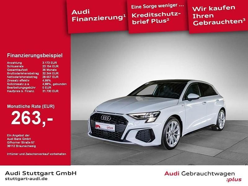 Weiß Gebraucht 2023 Audi A3 Sportback S-Line Limousine | 31.730 € (Fairer Preis) - Bild 1/4
