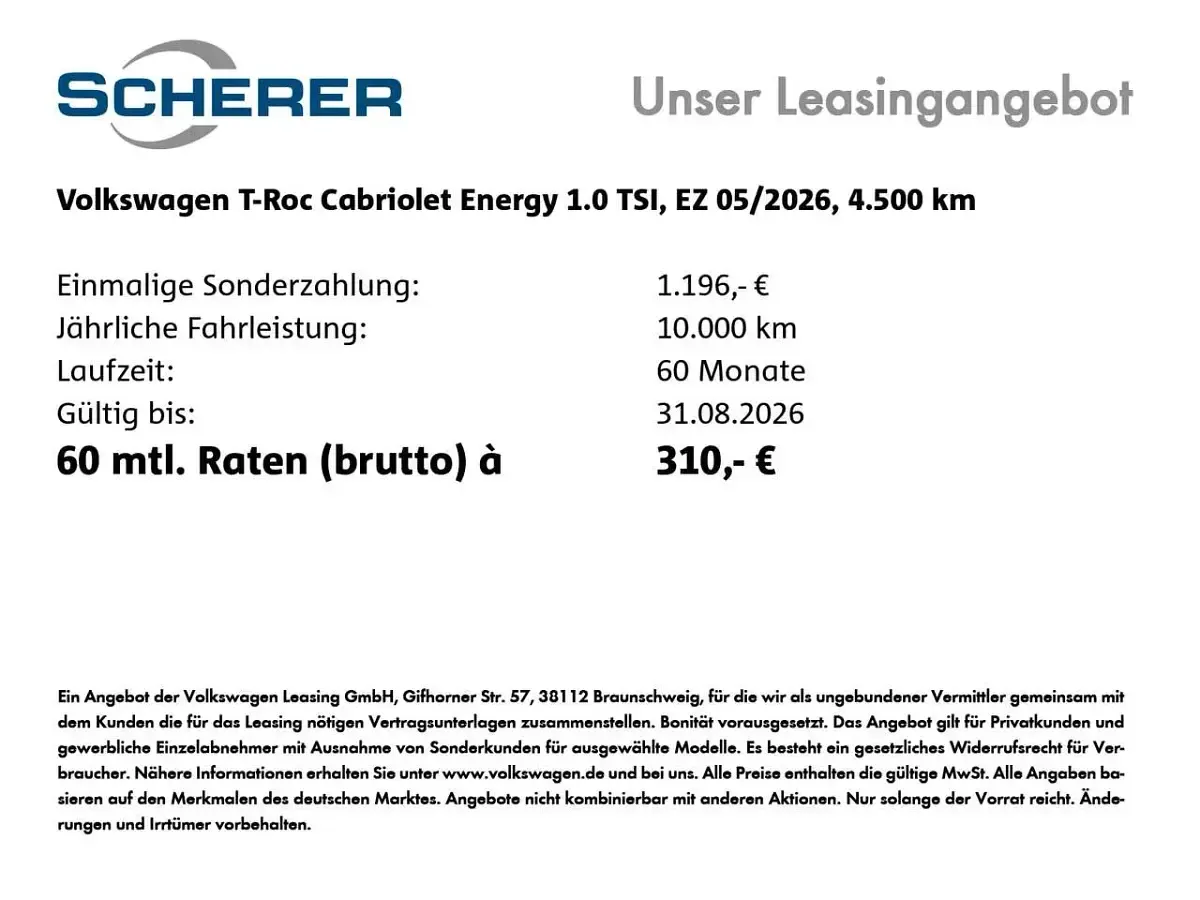Gebraucht VW T-Roc 116 PS (85 kW) 2026 Ivory silver metallic / schwar SUV