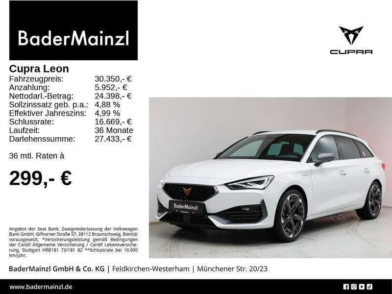 Nevada weiß metallic (metallic) Gebraucht 2023 Cupra Leon VZ Kombi | 30.350 € (Fairer Preis) - Bild 1/3
