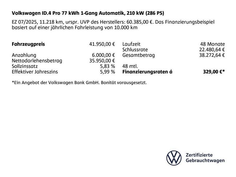 Gebraucht VW ID.4 Pro 210 kW (286 PS) 2025 Grenadillschwarz (metallic) SUV