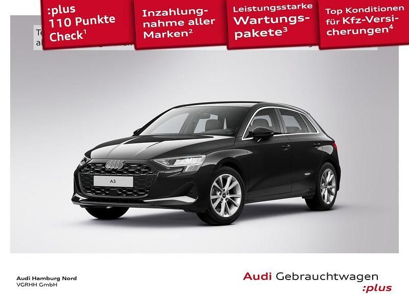 0e mythosschwarz metallic Gebraucht 2025 Audi A3 Advanced Plus Limousine | 34.390 € (Teuer) - Bild 1/3