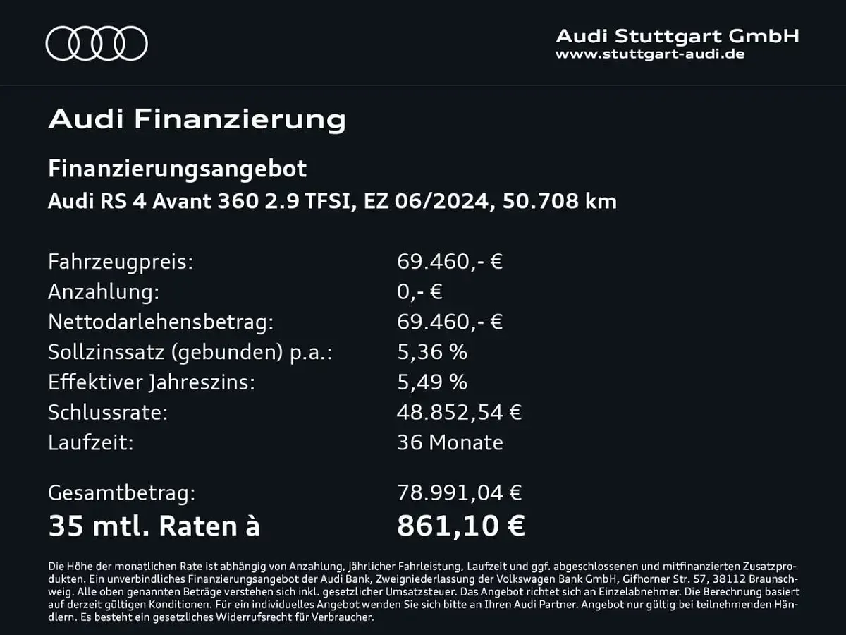 Gebraucht Audi RS4 Comfort 450 PS (330 kW) 2024 Mythosschwarz metallic Kombi