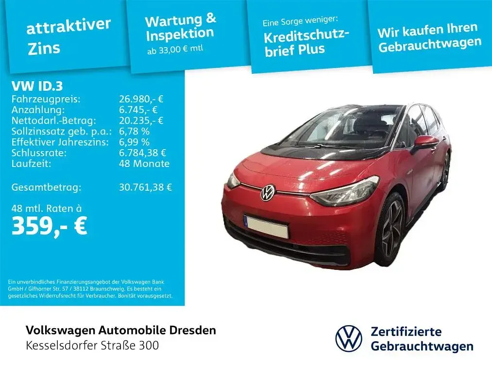Gebraucht VW ID.3 Pro Performance 150 kW (204 PS) 2023 Rot Kleinwagen
