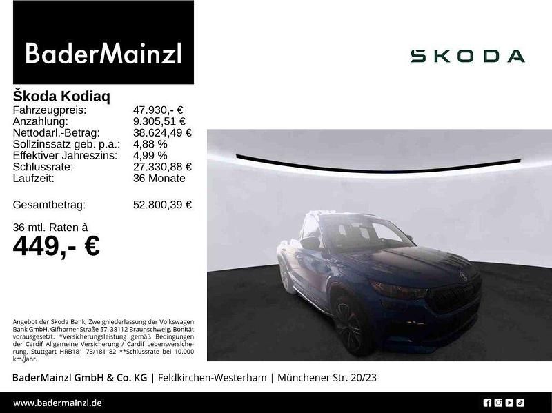 Raceblau metallic (metallic) Gebraucht 2023 Skoda Kodiaq RS SUV | 47.930 € (Etwas zu teuer) - Bild 1/3