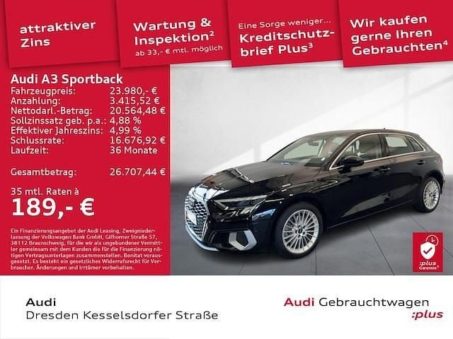 Brillantschwarz Gebraucht 2023 Audi A3 Sportback e-tron Advanced Kleinwagen | 22.980 € (Superpreis) - Bild 1/4