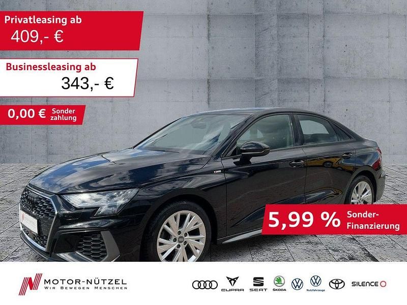 Mythosschwarz metallic Gebraucht 2021 Audi A3 S-Line Limousine | 24.950 € (Fairer Preis) - Bild 1/4