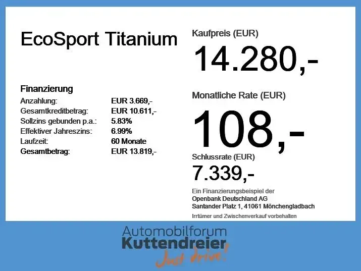 Gebraucht Ford Ecosport Titanium 125 PS (91 kW) 2020 Magneticgrau (metallic) SUV