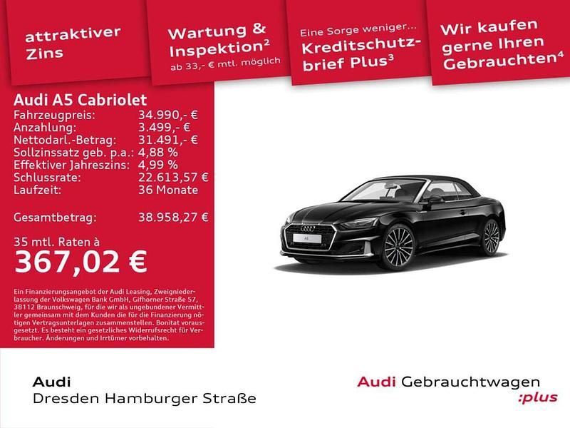 Brillantschwarz Gebraucht 2022 Audi A5 Cabriolet Ambiente Cabrio | 34.990 € (Fairer Preis) - Bild 1/3