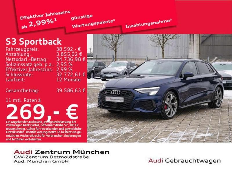 Navarrablau metallic Gebraucht 2022 Audi S3 Sport Limousine | 38.592 € (Etwas zu teuer) - Bild 1/2