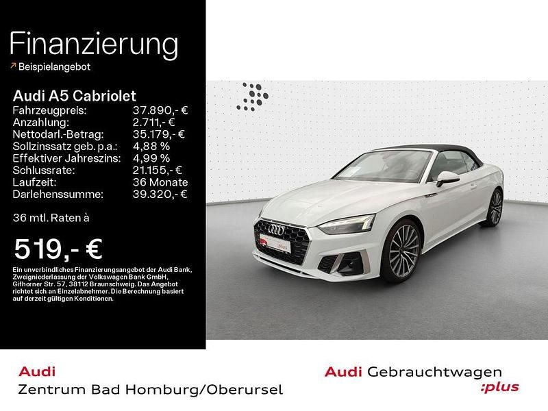 Gletscherweiß metallic/verdeck Gebraucht 2021 Audi A5 Cabriolet S-Line Cabrio | 37.890 € (Fairer Preis) - Bild 1/4