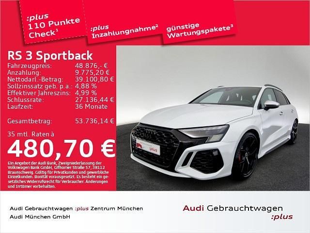 Gletscherweiß metallic Gebraucht 2022 Audi RS3 Sportback Ambiente Kleinwagen | 48.876 € (Guter Preis) - Bild 1/2