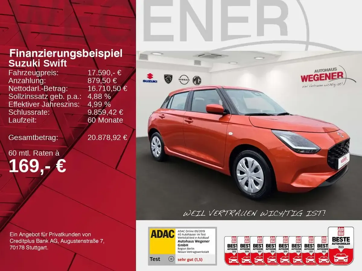 Neu Suzuki Swift Club 83 PS (61 kW) 2026 Flame orange pearl metallic Kleinwagen