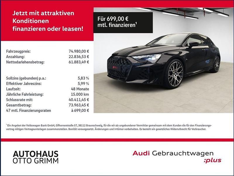 Mythosschwarz metallic Gebraucht 2025 Audi RS3 Sportback Sport Kleinwagen | 73.979 € (Teuer) - Bild 1/4