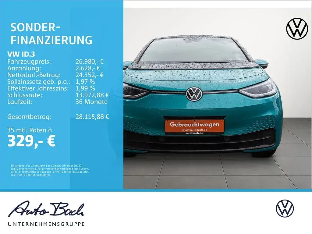 Gebraucht VW ID.3 Pro 150 kW (204 PS) 2023 Makenatürkis metallic/schwarz Kleinwagen