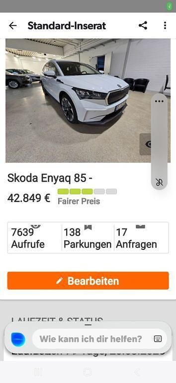 Weiß Gebraucht 2024 Skoda Enyaq iV SUV | 43.500 € (Superpreis) - Bild 1/4