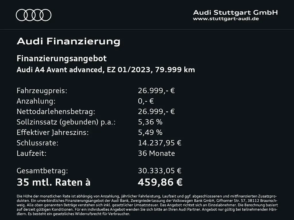 Gebraucht Audi A4 Advanced 150 PS (110 kW) 2023 Mythosschwarz metallic Kombi