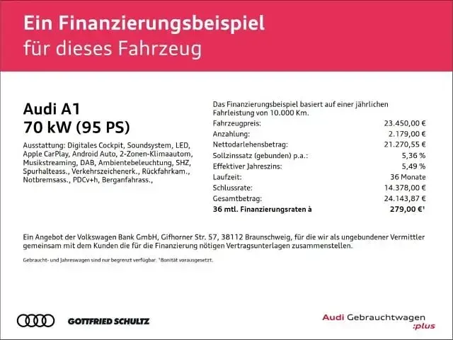 Gebraucht Audi A1 Sportback Advanced 95 PS (69 kW) 2025 Schwarz Kleinwagen