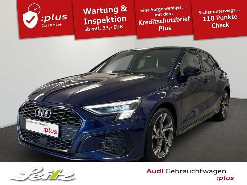 Navarrablau metallic Gebraucht 2021 Audi A3 Sportback e-tron S-Line Limousine | 25.999 € (Fairer Preis) - Bild 1/3