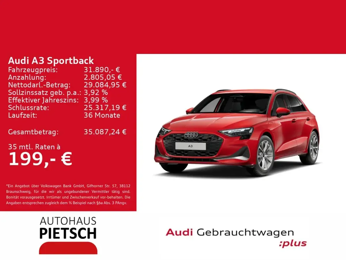 Gebraucht Audi A3 Sportback e-tron Advanced 204 PS (150 kW) 2026 Progressivrot metallic Kleinwagen
