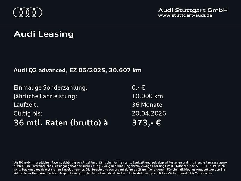 Gebraucht Audi Q2 Advanced Plus 190 PS (139 kW) 2025 Gletscherweiß metallic SUV