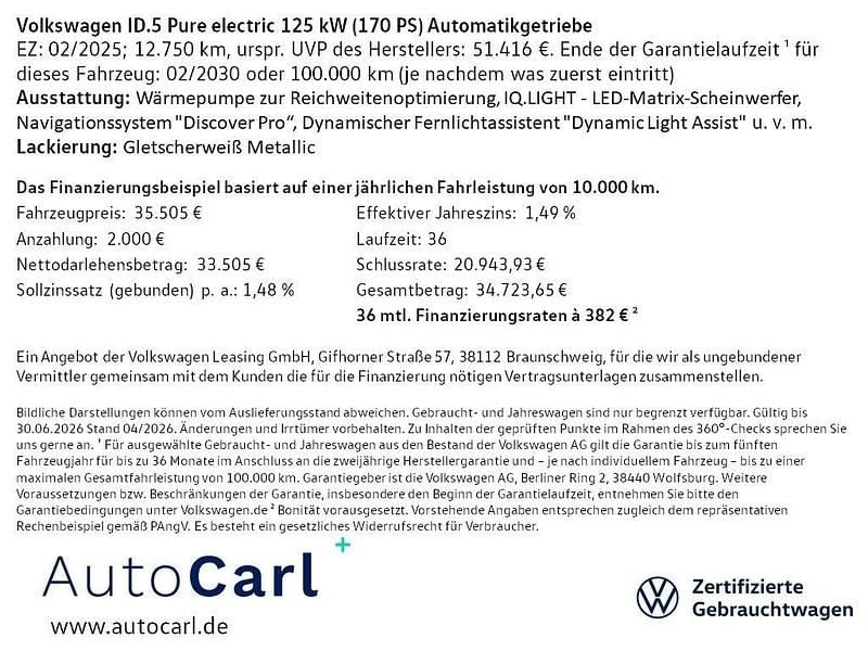 Second-hand VW ID.5 Pure 125 kW (170 CP) 2025 Alb SUV