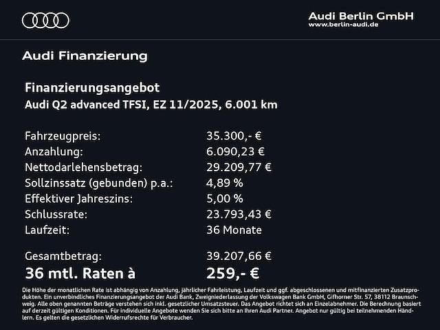 Gebraucht Audi Q2 Advanced Plus 150 PS (110 kW) 2025 Brillantschwarz SUV