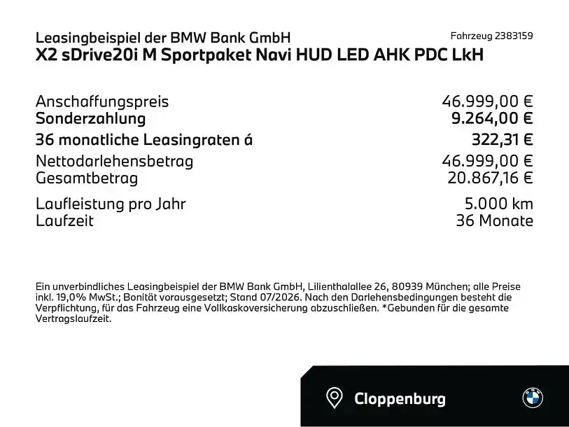 Gebraucht BMW X2 Comfort Edition 170 PS (125 kW) 2025 Black sapphire (schwarz) SUV