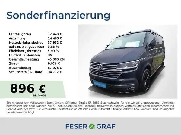 Blau Gebraucht 2022 VW T6.1 California Van | 69.850 € (Fairer Preis) - Bild 1/2