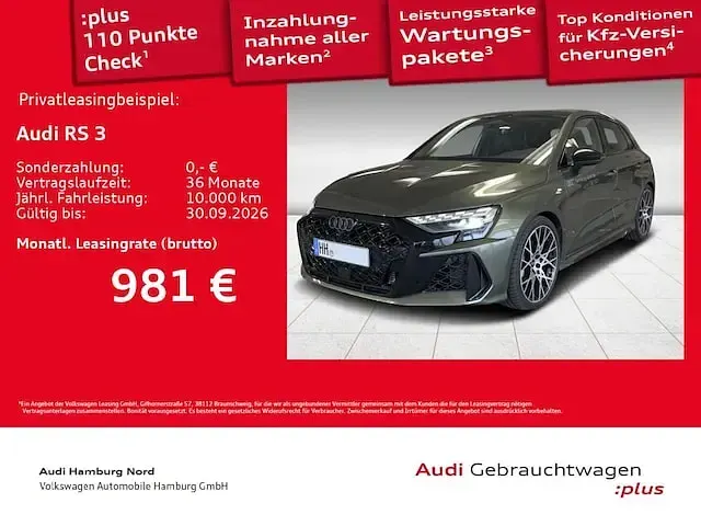 Gebraucht Audi RS3 Sportback Comfort 400 PS (294 kW) 2026 Oakgrün, perleffekt Kleinwagen