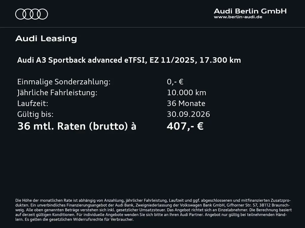 Gebraucht Audi A3 Advanced 204 PS (150 kW) 2025 Mythosschwarz metallic Limousine