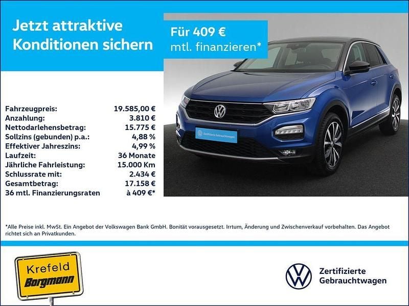 Ravennablau metallic (metallic) Gebraucht 2019 VW T-Roc Style SUV | 19.585 € (Fairer Preis) - Bild 1/4