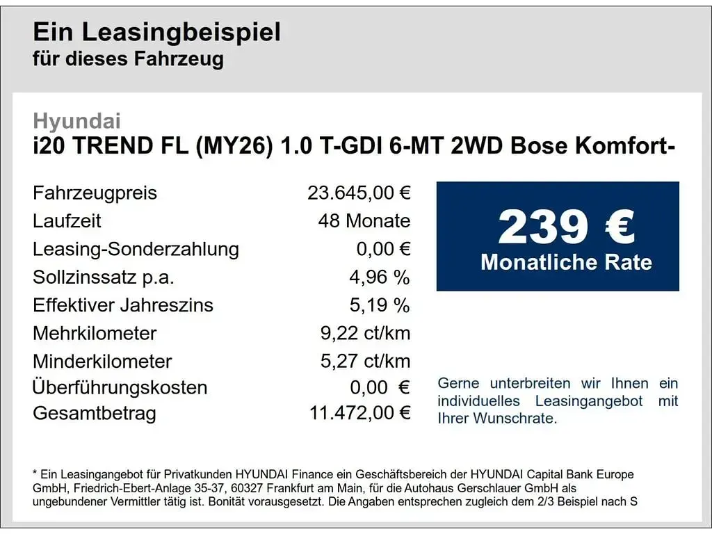 Neu Hyundai i20 Comfort 90 PS (66 kW) 2026 Blau Kleinwagen