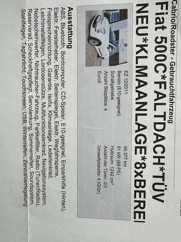 Weiß Gebraucht 2011 Fiat 500 Lounge Cabrio | 5.200 € (Guter Preis) - Bild 1/4