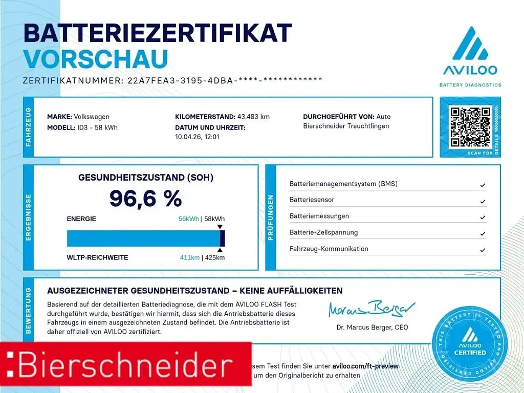 Gebraucht VW ID.3 Pro 150 kW (204 PS) 2022 Weiss Kleinwagen