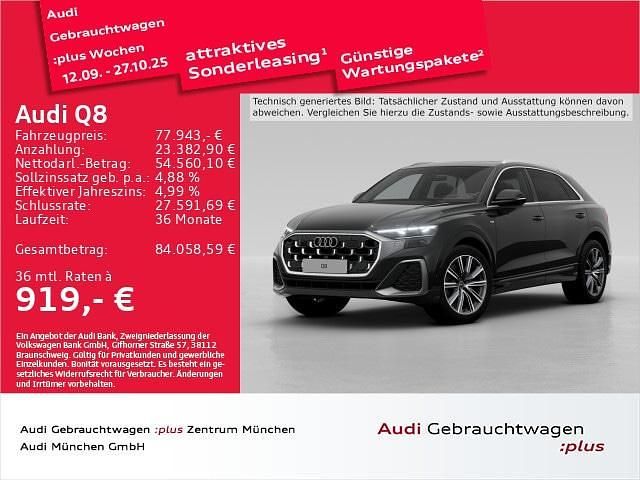 Mythosschwarz metallic Gebraucht 2024 Audi Q8 S-Line SUV | 77.943 € (Guter Preis) - Bild 1/2