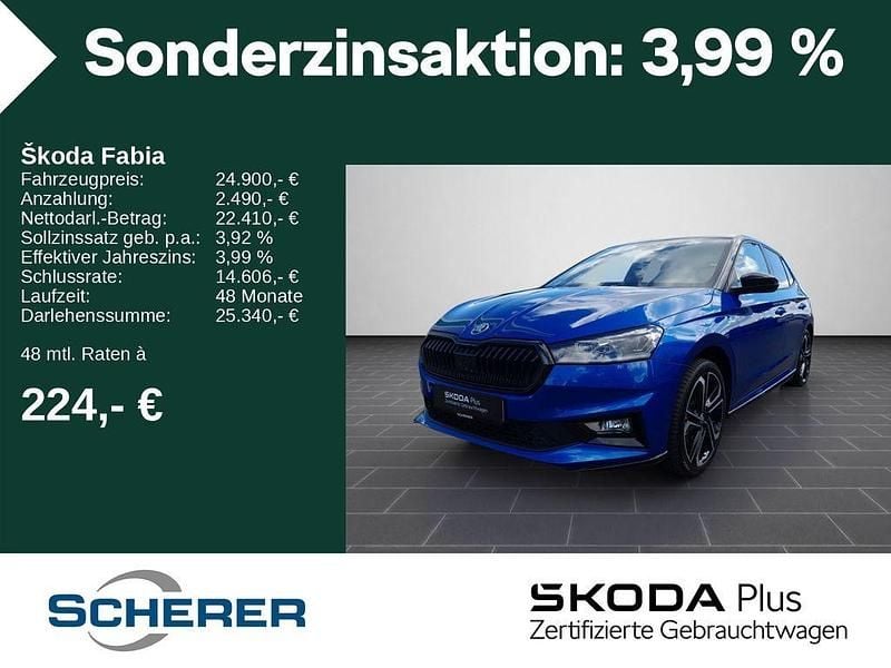 Raceblau metallic met. Gebraucht 2024 Skoda Fabia Monte Carlo Limousine | 24.900 € (Fairer Preis) - Bild 1/4