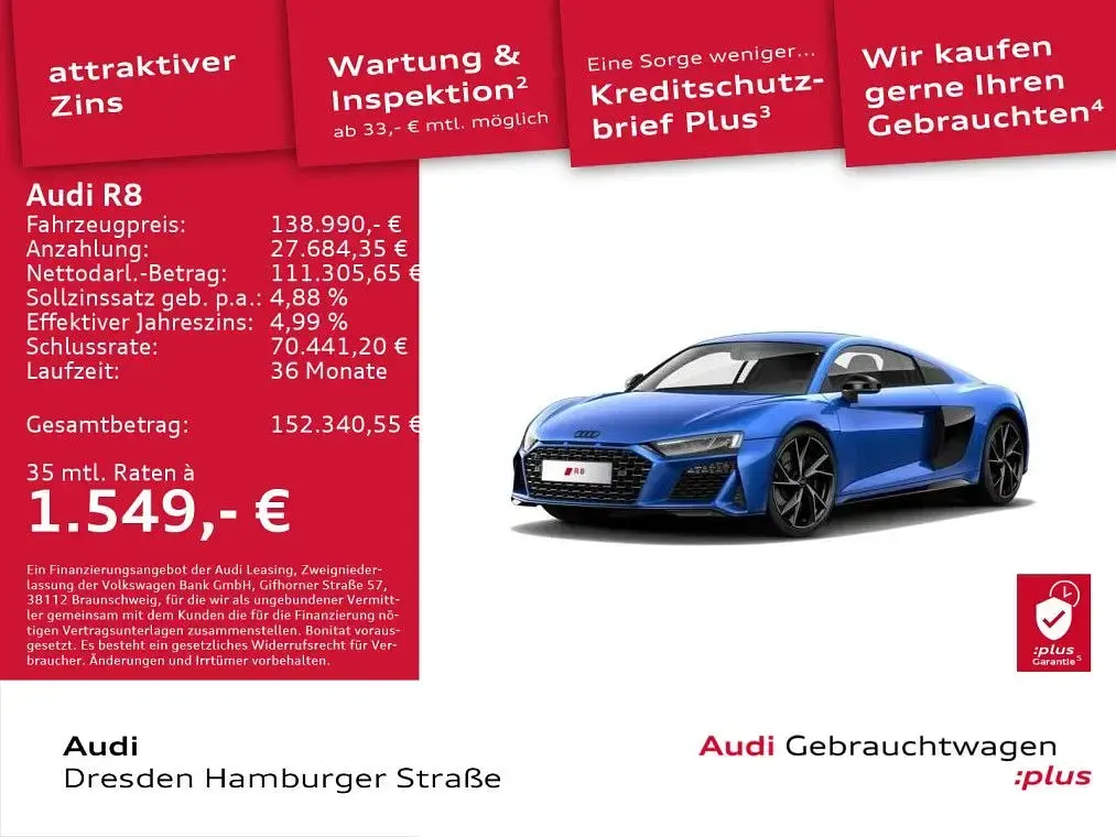 Gebraucht Audi R8 Coupé Performance 570 PS (419 kW) 2023 Arablau kristalleffekt Coupé