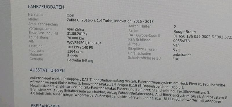 Gebraucht Opel Zafira Tourer 140 PS (102 kW) 2017 Braun Van / Kleinbus